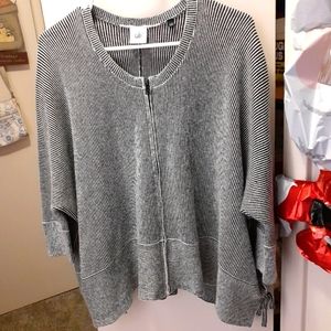 Cabi Zipper Front Oversized Crop Jacket Black & White Striped Acrylic Blend M